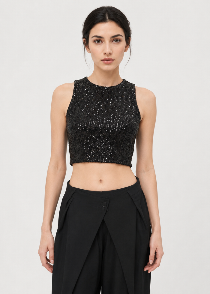 Black Sequin Crop Top