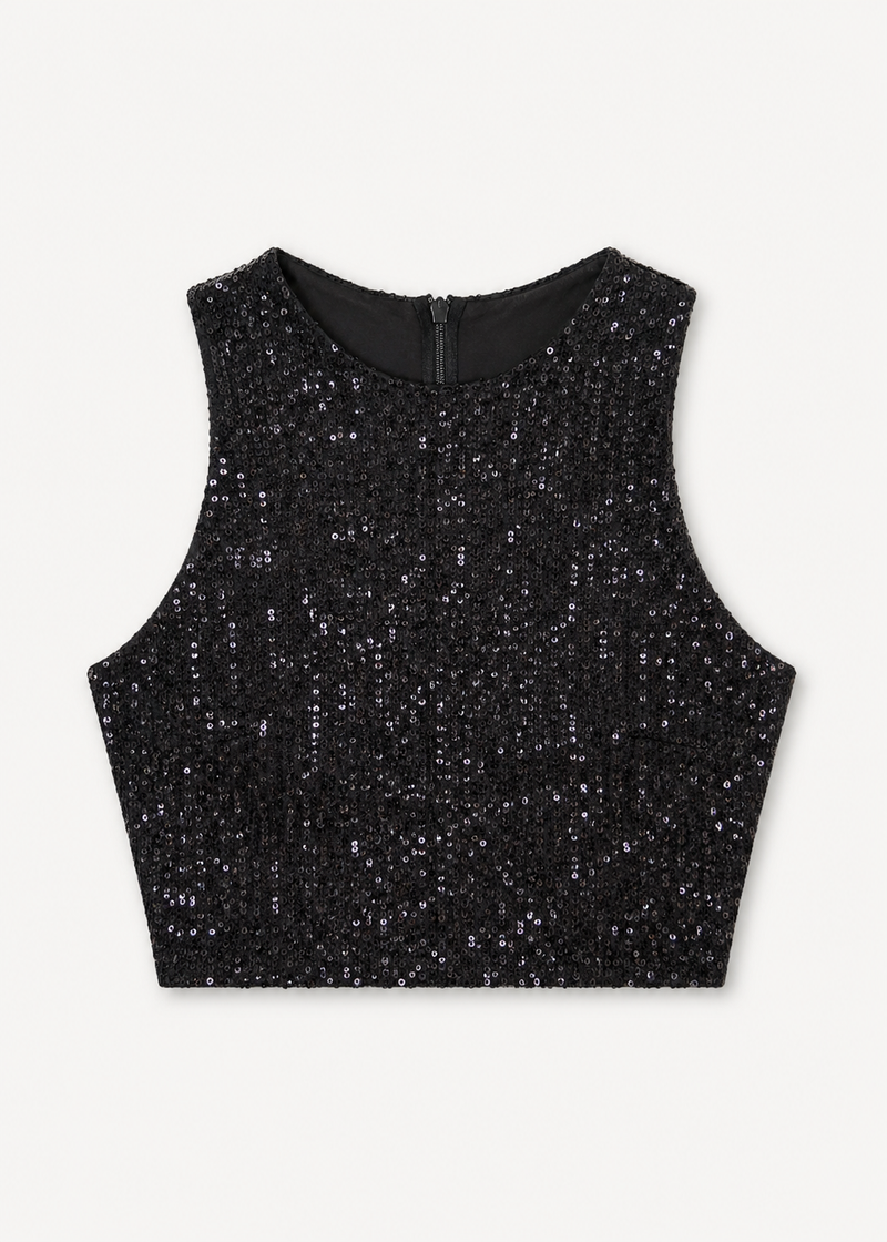 Black Sequin Crop Top