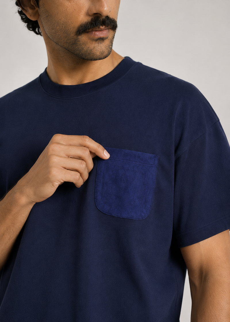 Crew Neck Suede Pocket T-Shirt