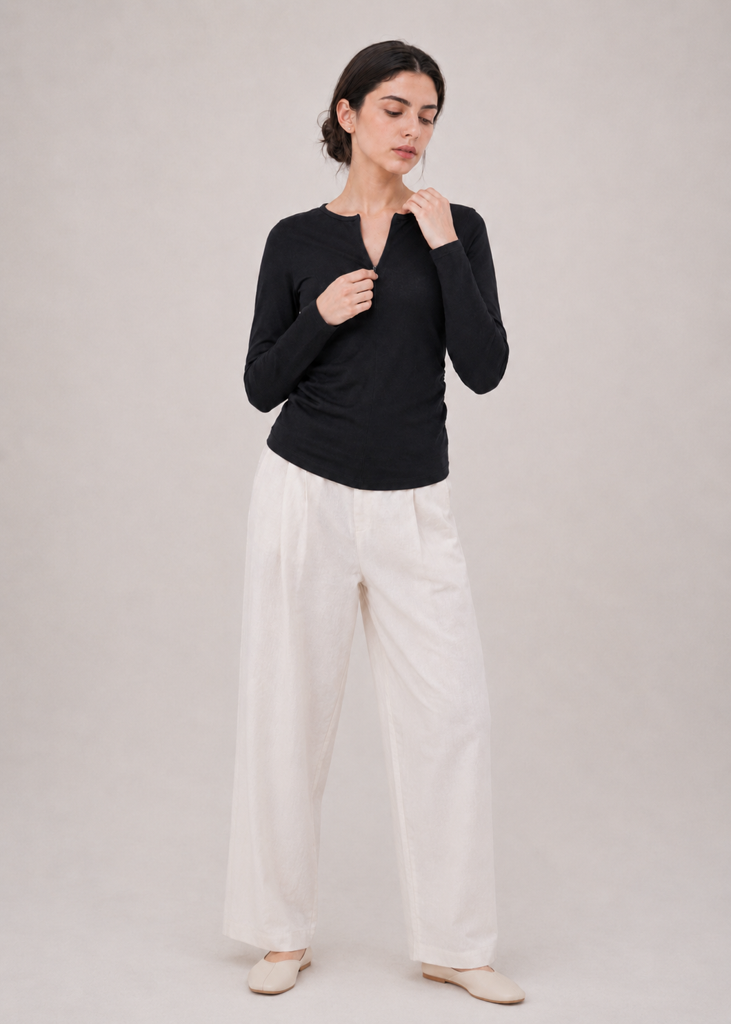double neck half zip T-shirt
