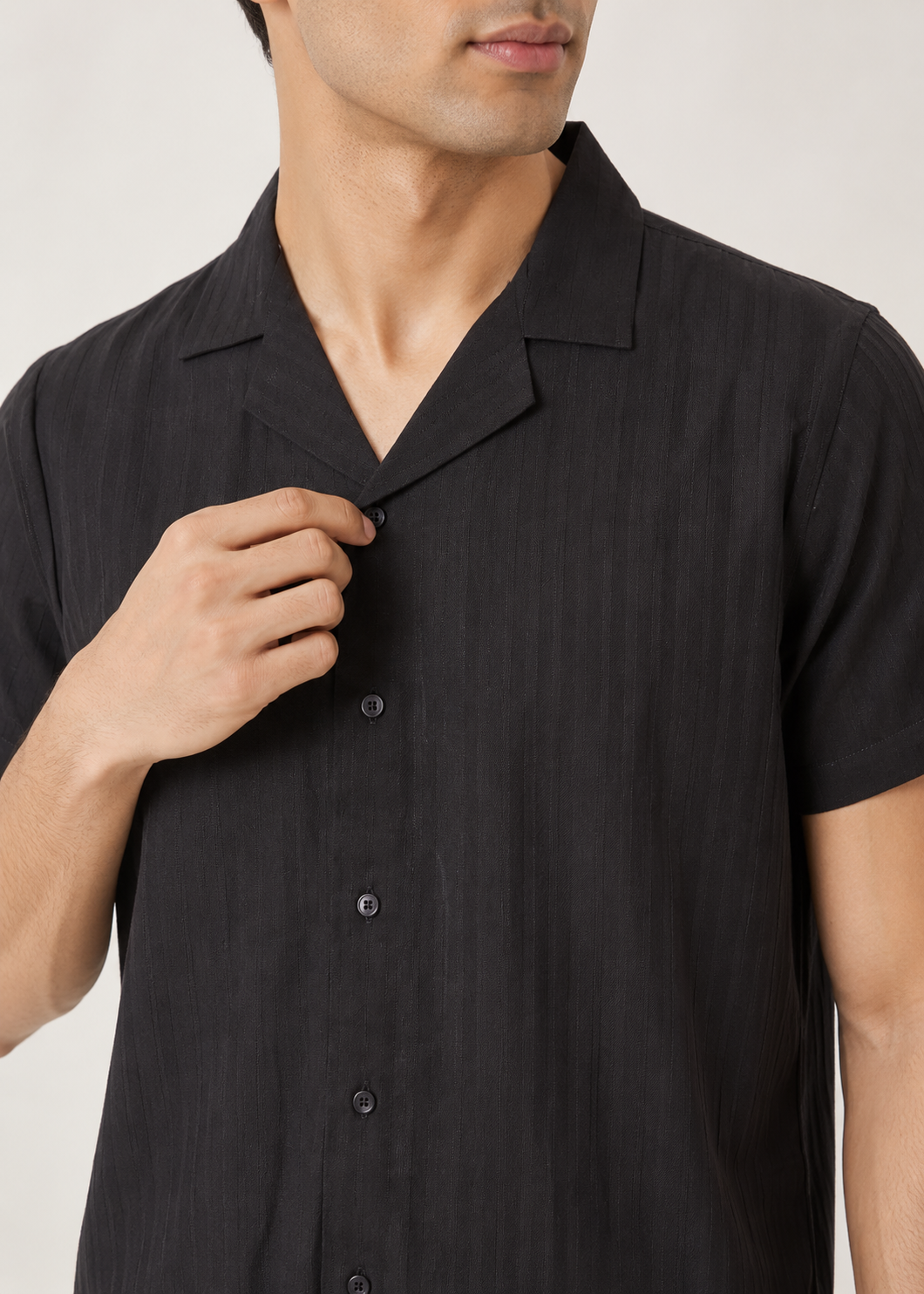 Notch Collar Jacquard Shirt