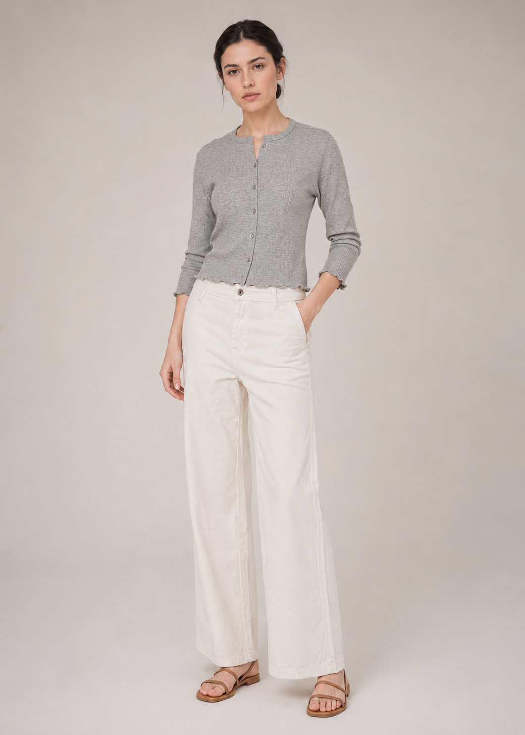 cotton twill wide leg pants - WDJ06SS26B