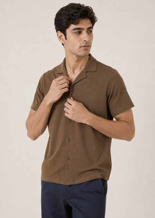 NOTCH COLLAR KNITTED SHIRT