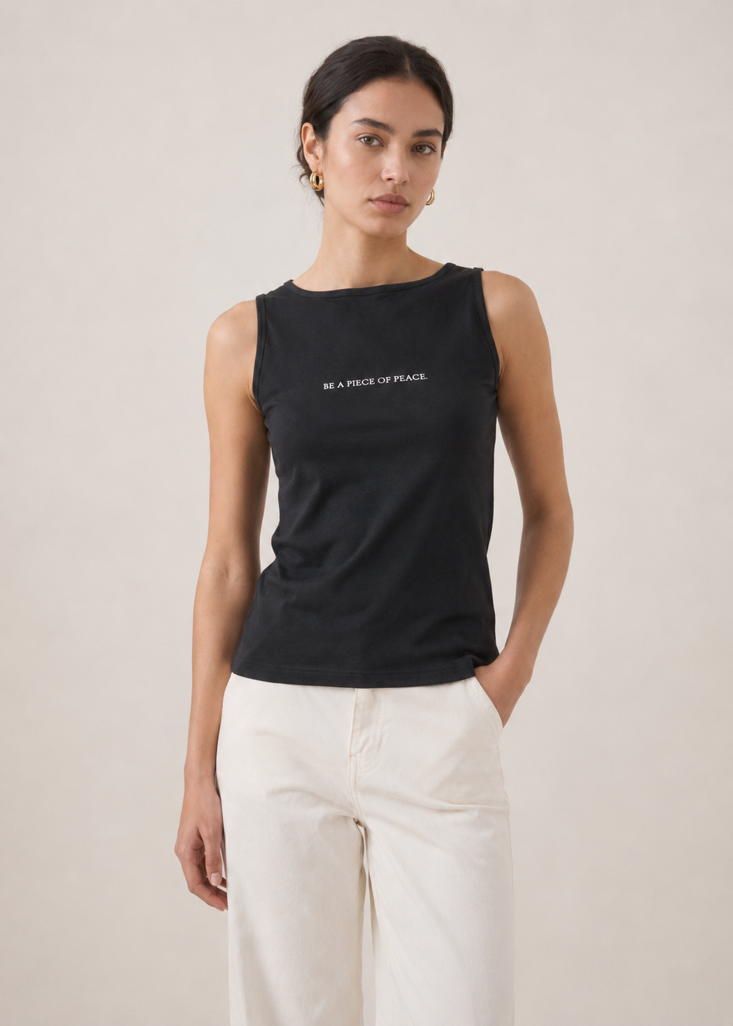 boat neck tank top with slogan - WKT06SS26A