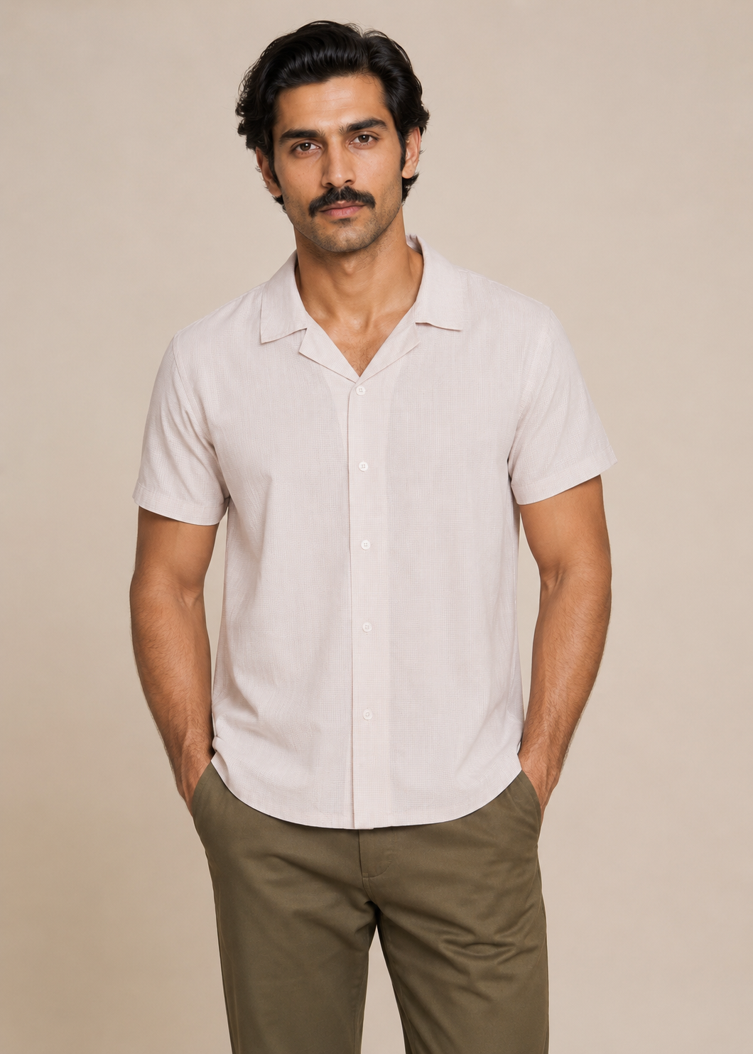 Notch Collar Jacquard Shirt