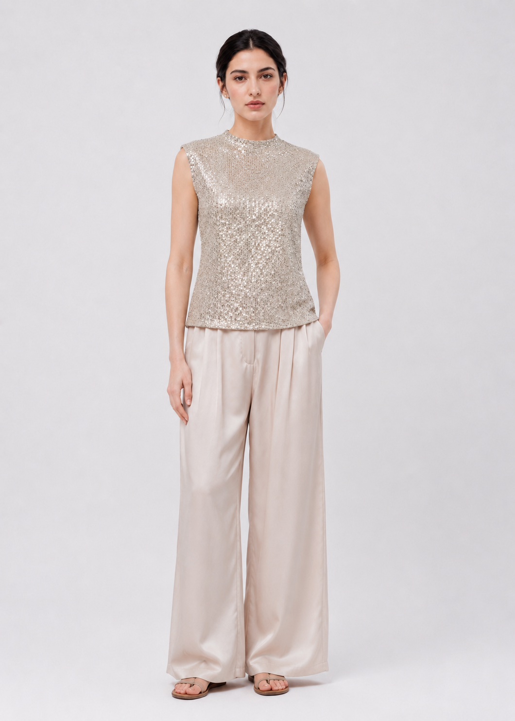White Sequin Sleeveless Crop Top