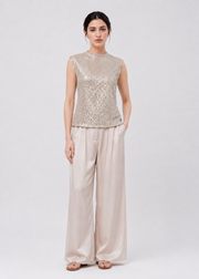 White Sequin Sleeveless Crop Top