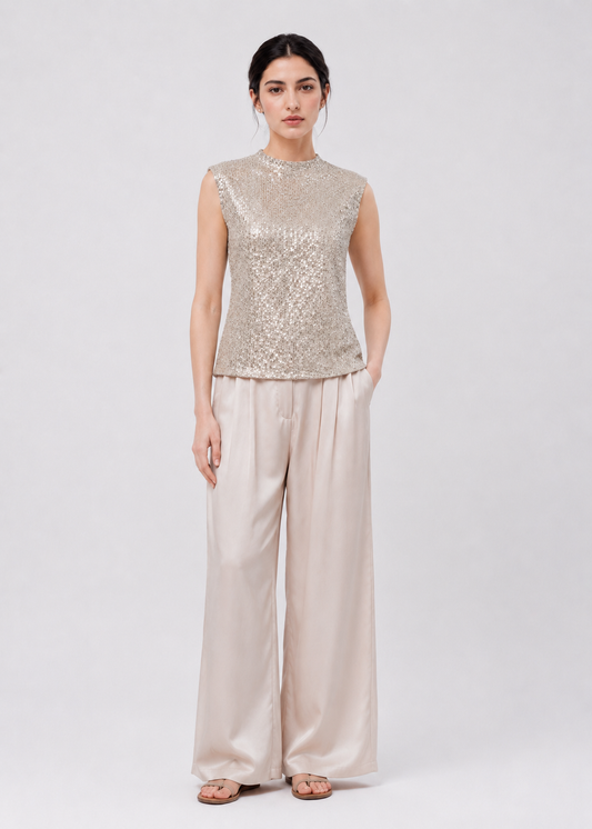 White Sequin Sleeveless Crop Top