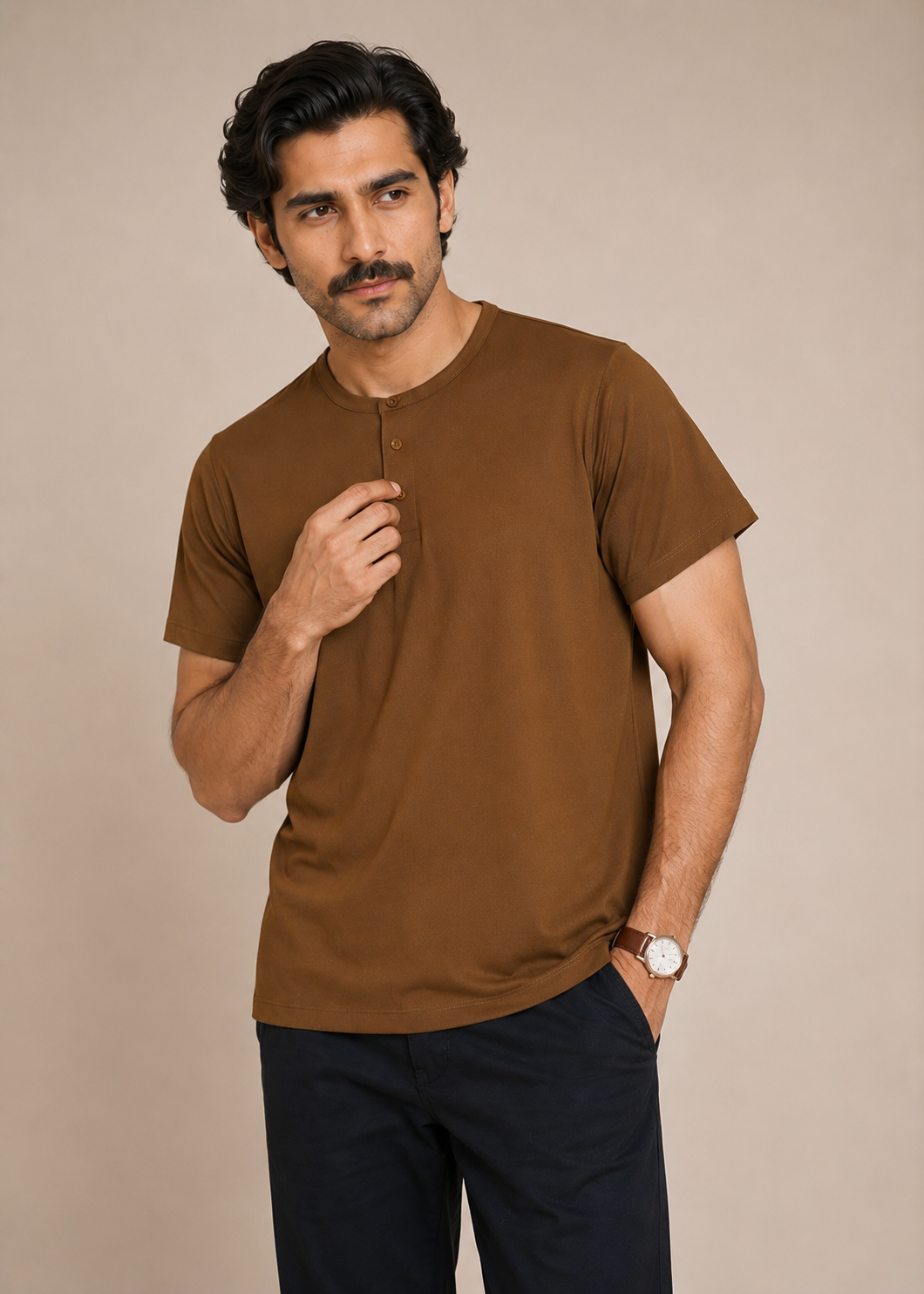 blended pique henley tshirt - MKT14SS26C