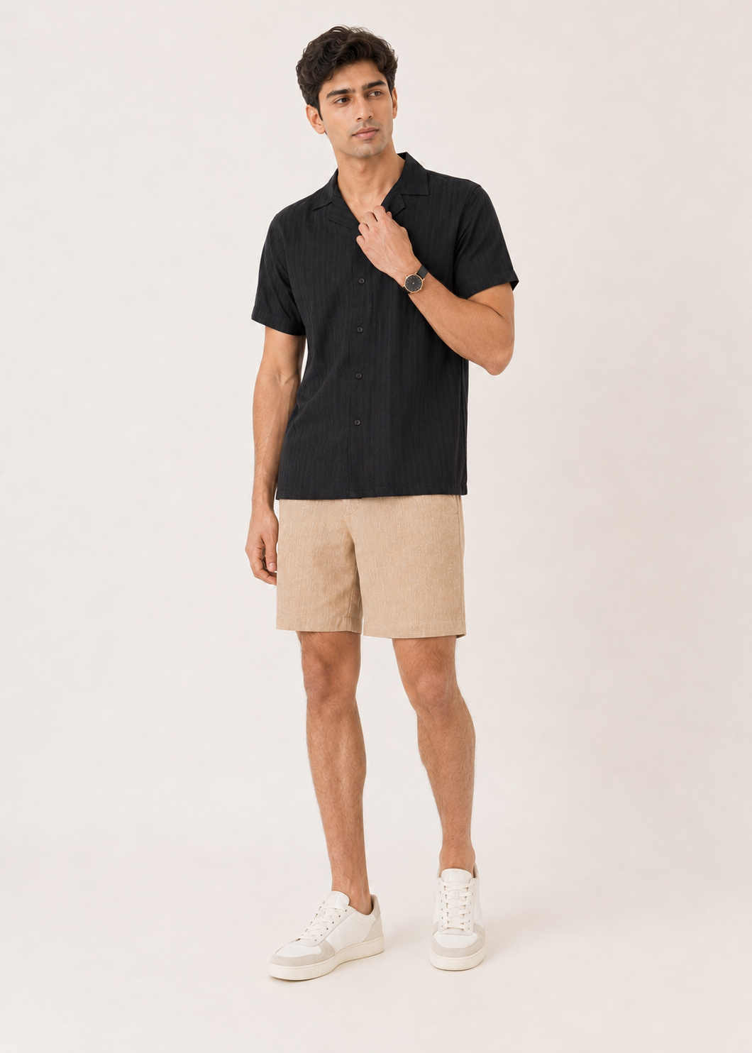 Notch Collar Jacquard Shirt