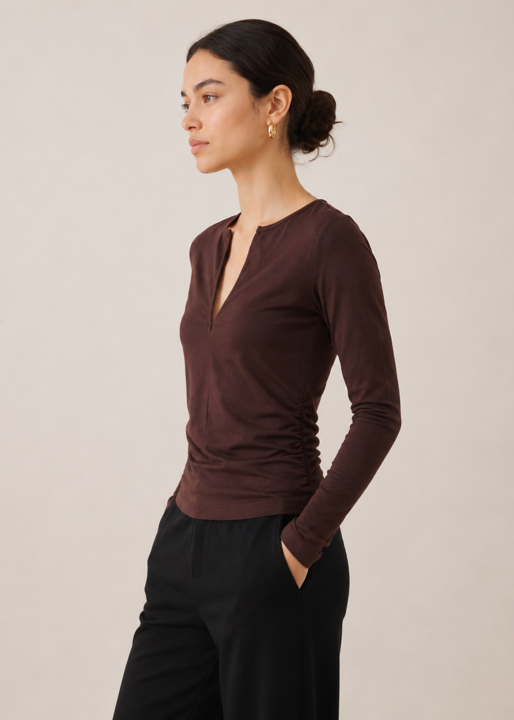 double neck half zip T-shirt - WKT017SS26A