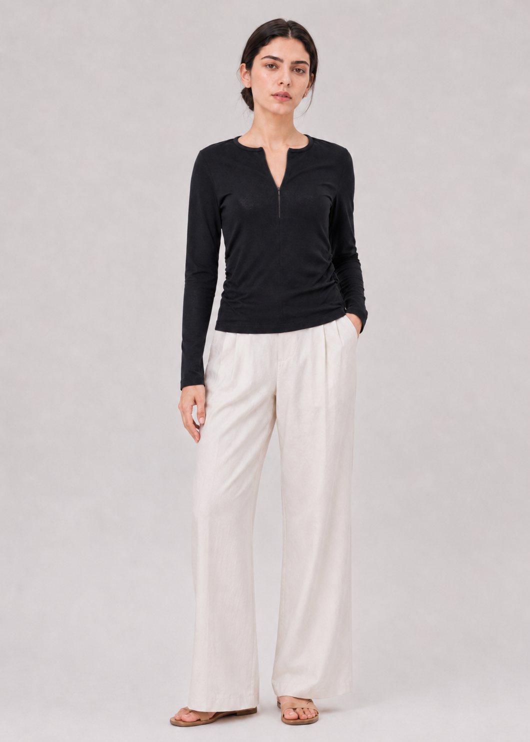 double neck half zip T-shirt