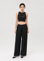 Black Sequin Sleeveless Crop Top