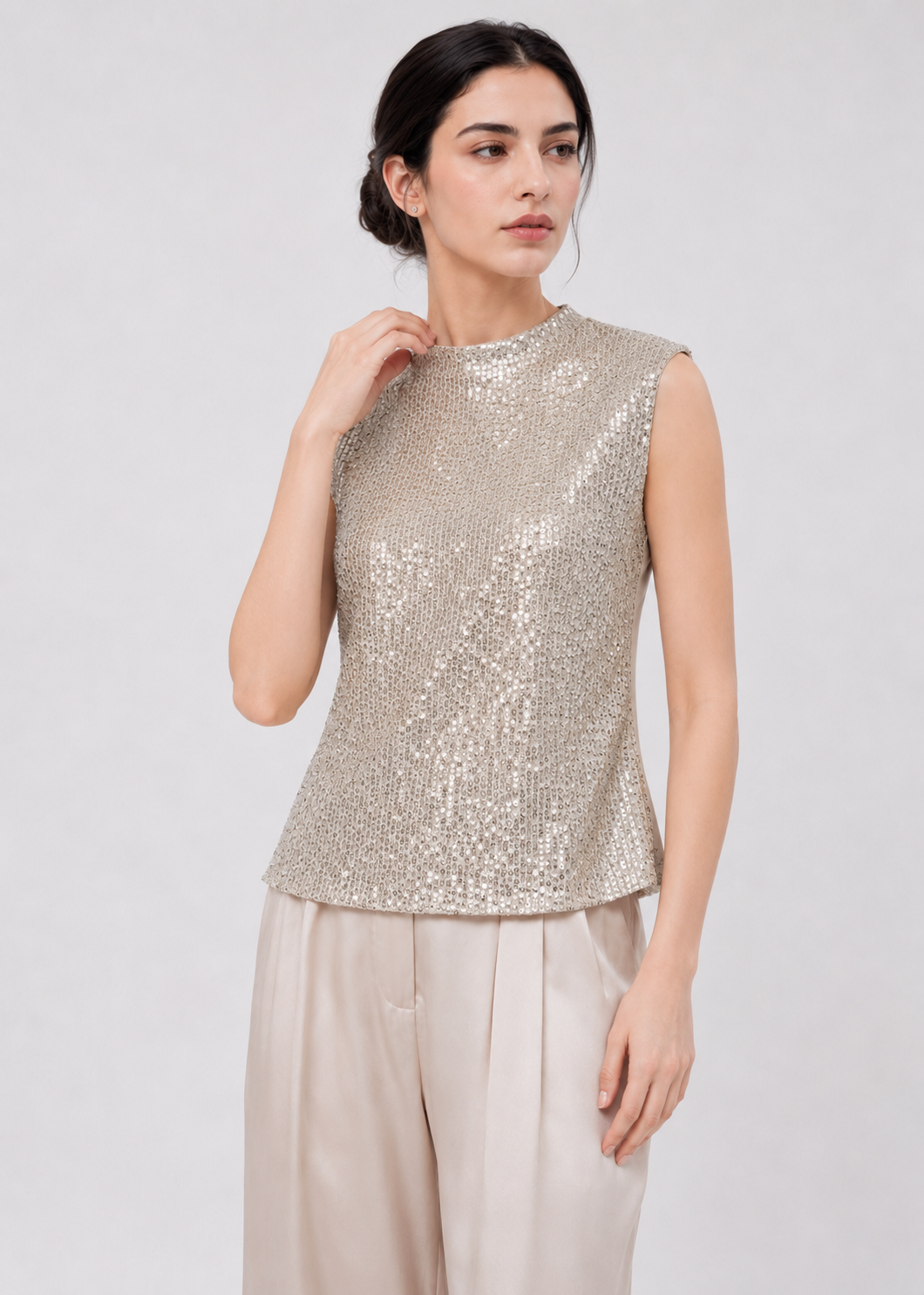 White Sequin Sleeveless Crop Top