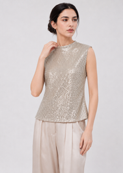 White Sequin Sleeveless Crop Top