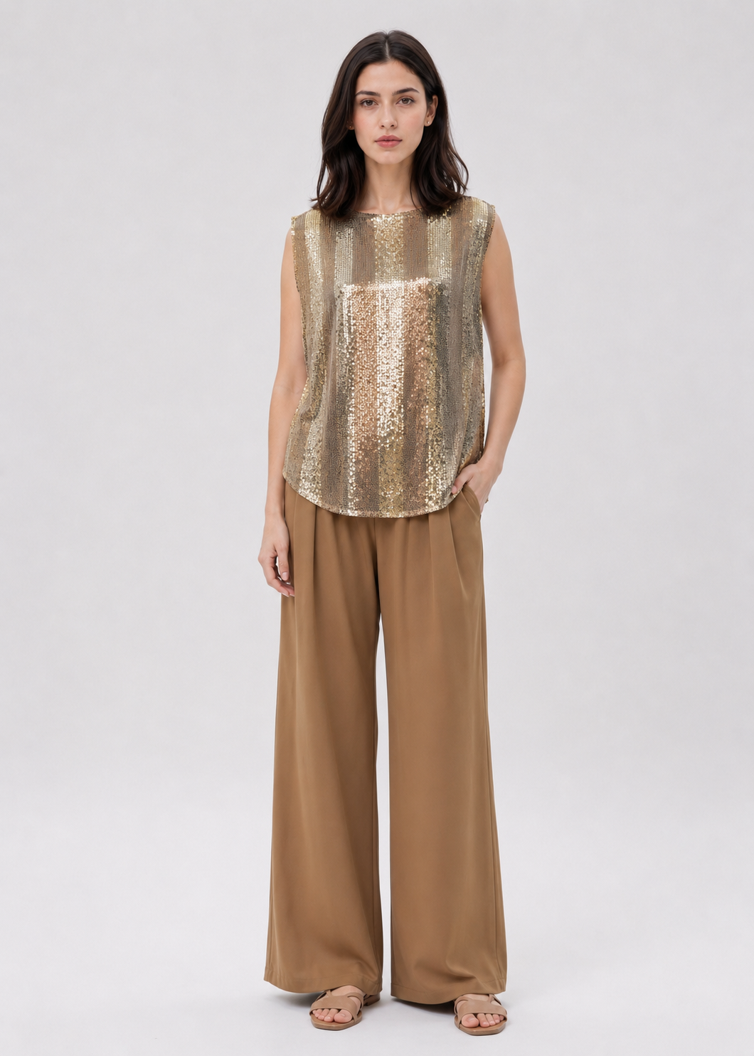 two tone sleeveless sequin top