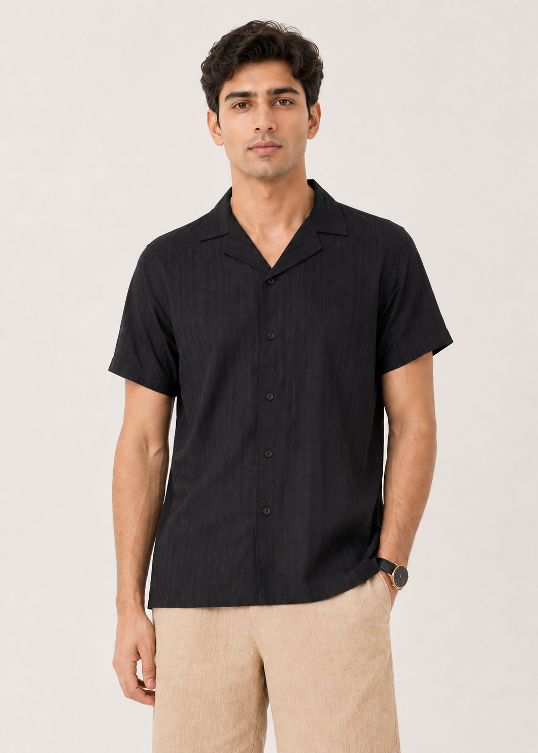 Notch Collar Jacquard Shirt