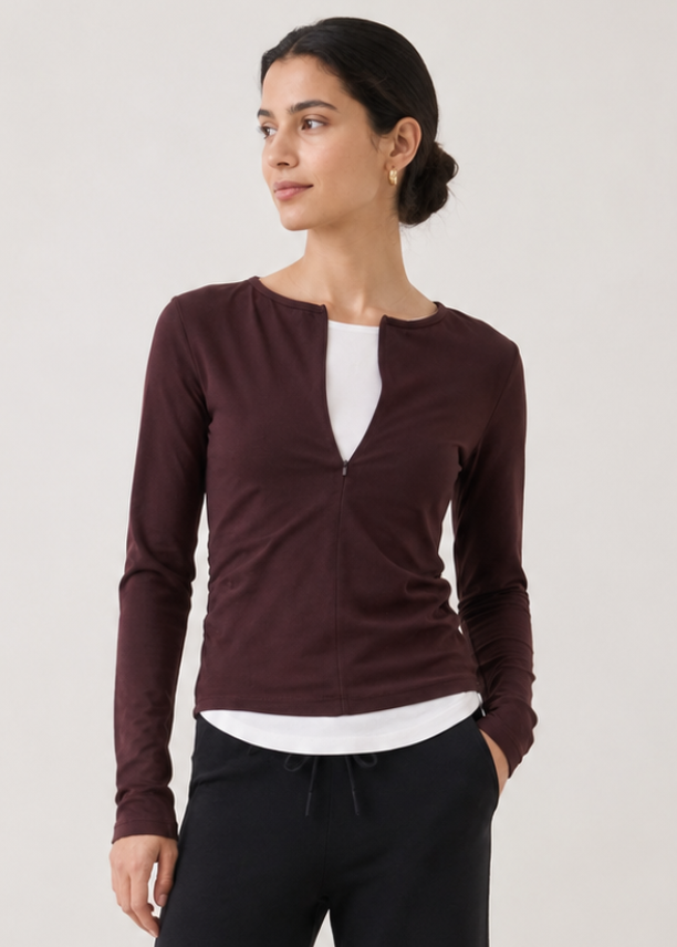 LAYERED HALF-ZIP TOP