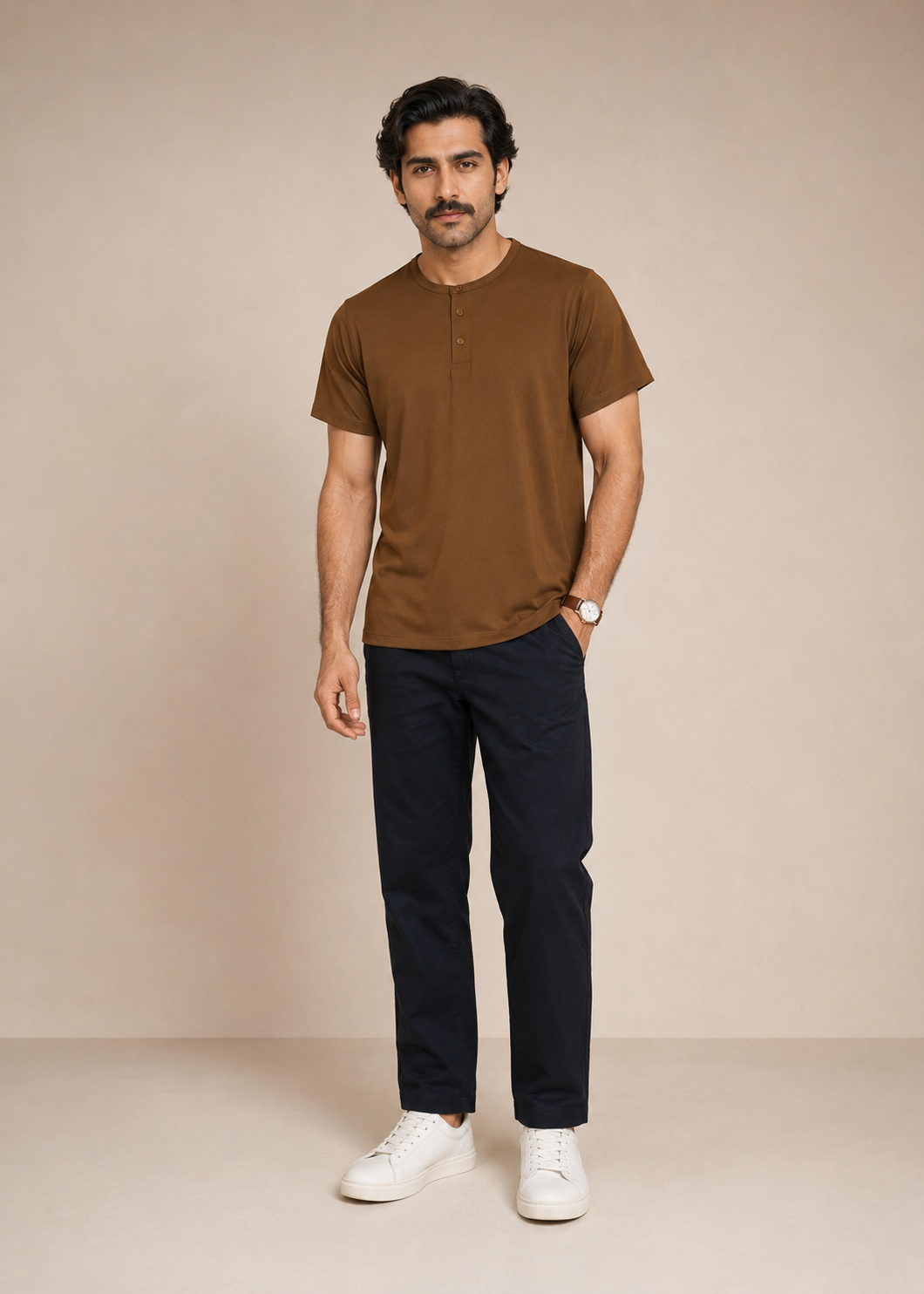 blended pique henley tshirt - MKT14SS26C