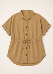 Women's Beige Drawstring Waist Shirt & Wide Leg Pants Co-Ord Set - WWCS07SS26