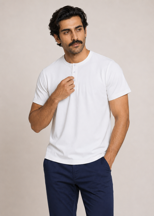 BLENDED PIQUE HENLEY TEE