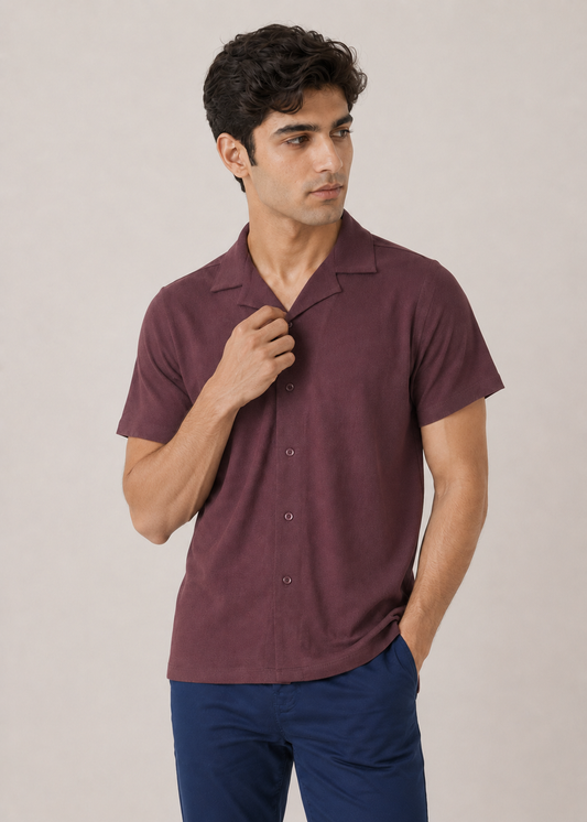 NOTCH COLLAR KNITTED SHIRT