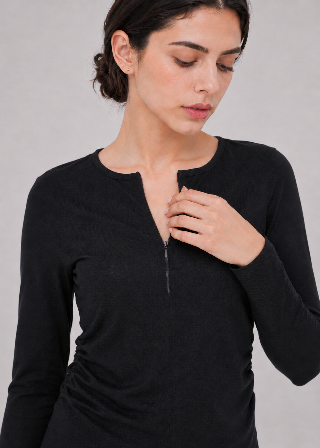 double neck half zip T-shirt