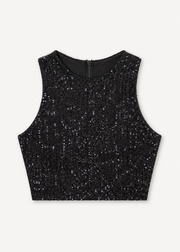 Black Sequin Sleeveless Crop Top