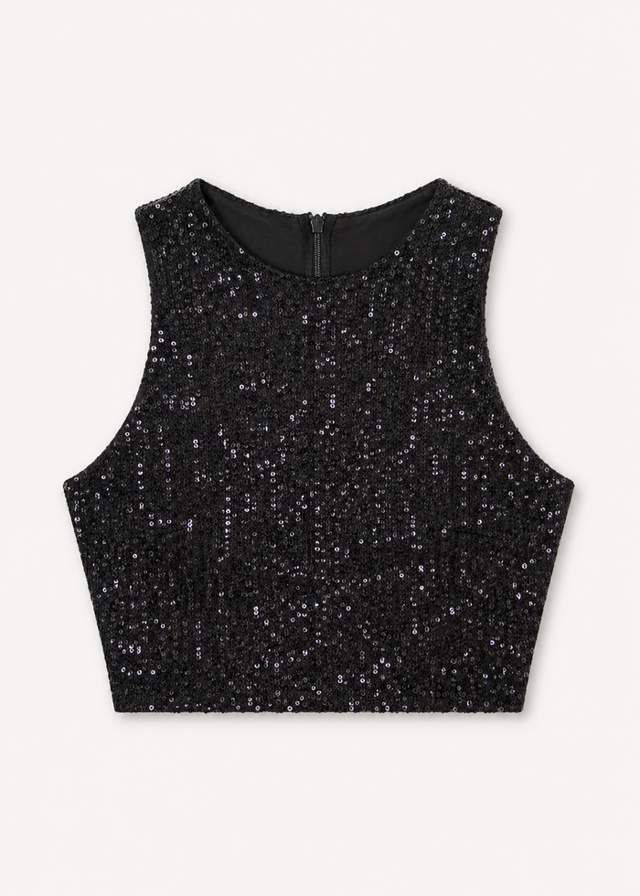 Black Sequin Crop Top