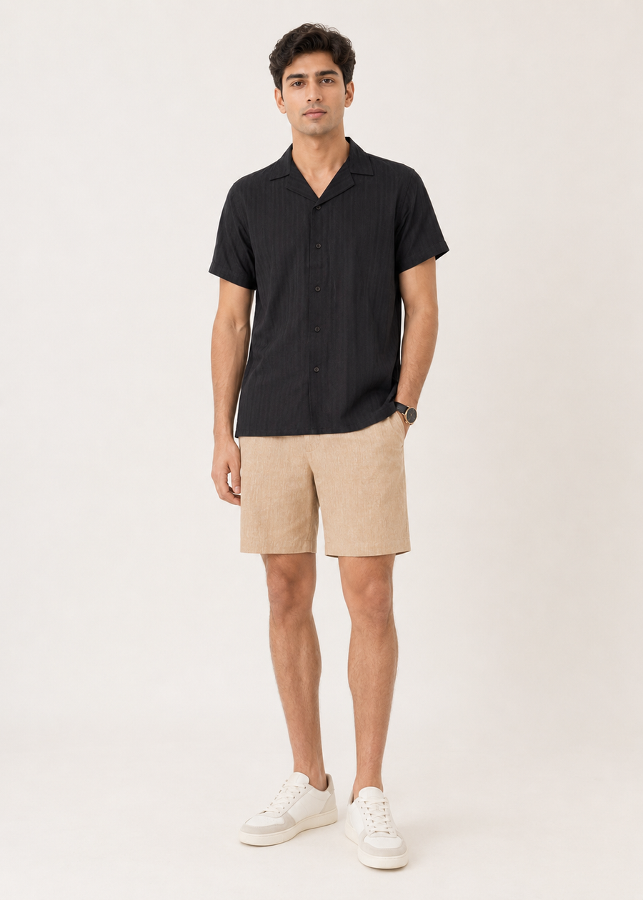 Notch Collar Jacquard Shirt