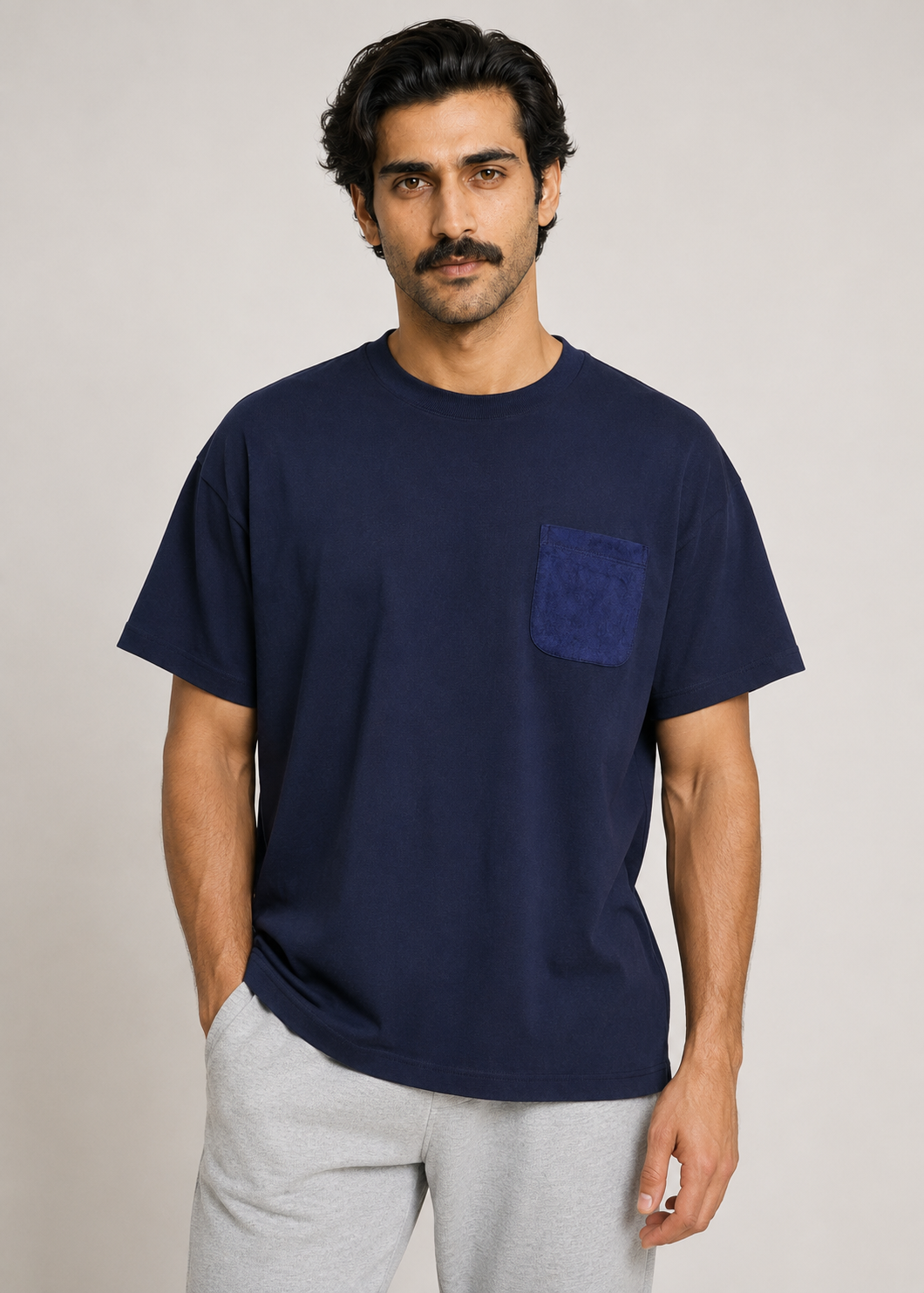 Crew Neck Suede Pocket T-Shirt