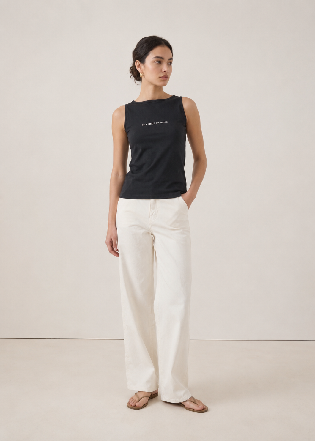 boat neck tank top with slogan - WKT06SS26A