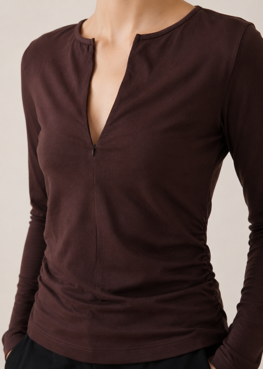 double neck half zip T-shirt - WKT017SS26A