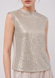White Sequin Sleeveless Crop Top