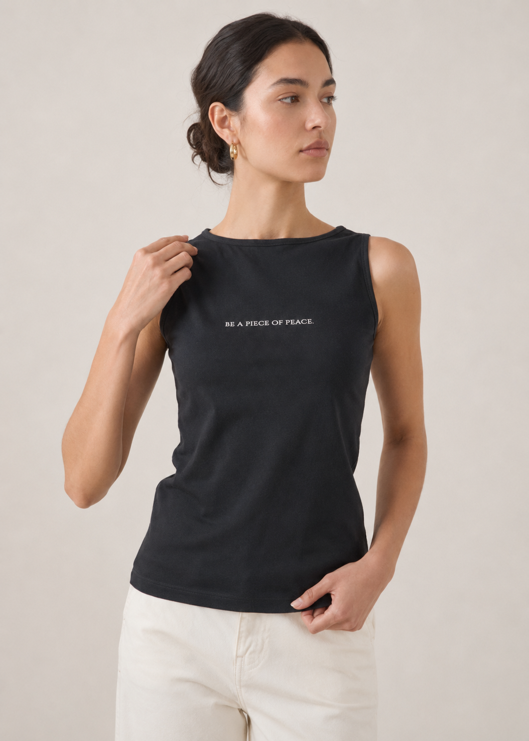 boat neck tank top with slogan - WKT06SS26A