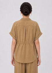 Women's Beige Drawstring Waist Shirt & Wide Leg Pants Co-Ord Set - WWCS07SS26