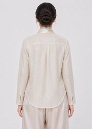 Women's Pearl White Tie-Neck Shimmer Blouse