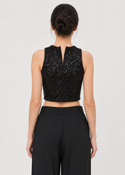 Black Sequin Sleeveless Crop Top