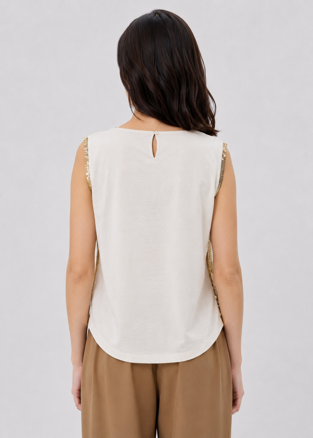two tone sleeveless sequin top