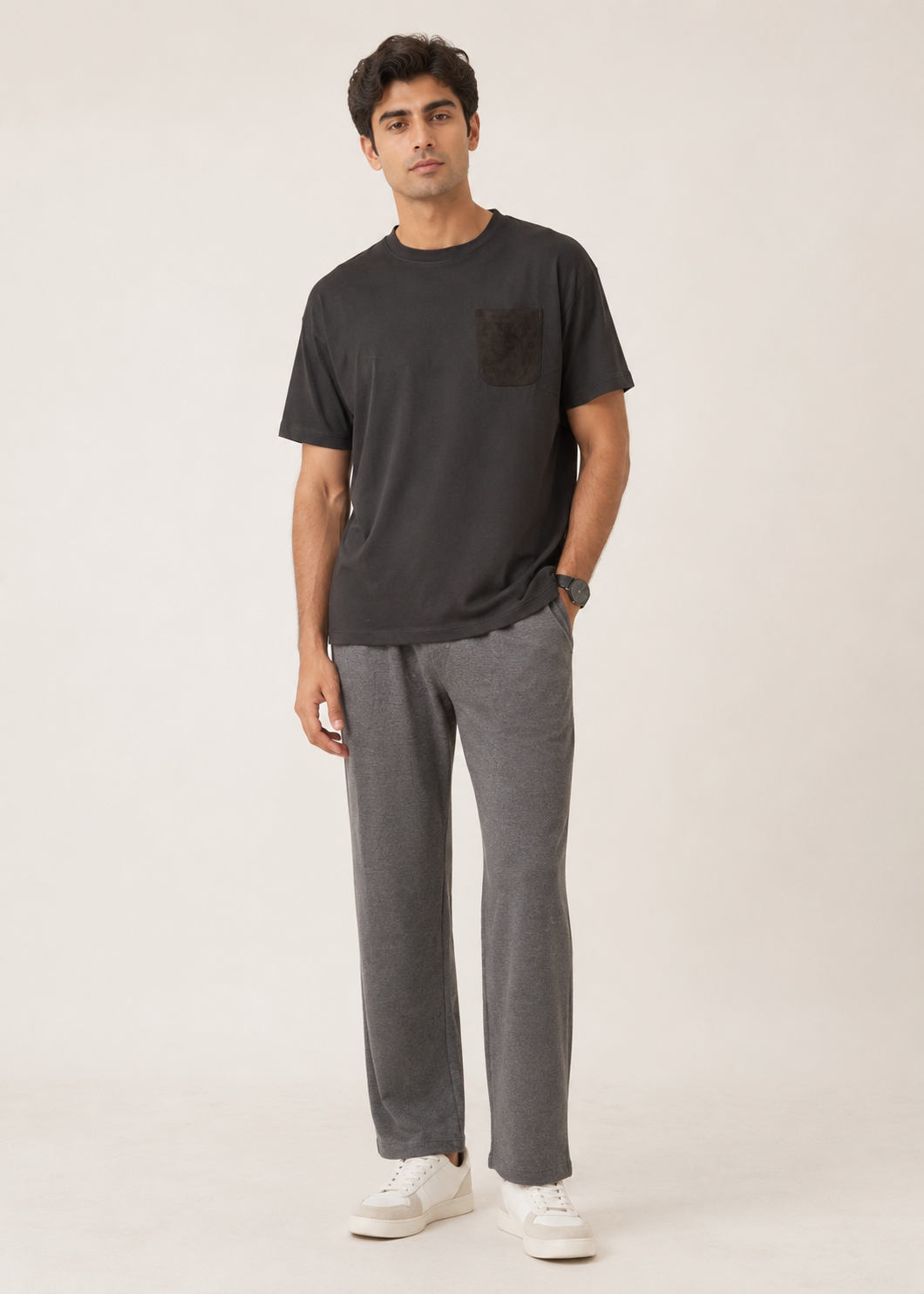 Crew Neck suede pocket T-Shirt