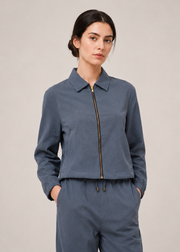 front zipped collar shirt cordset