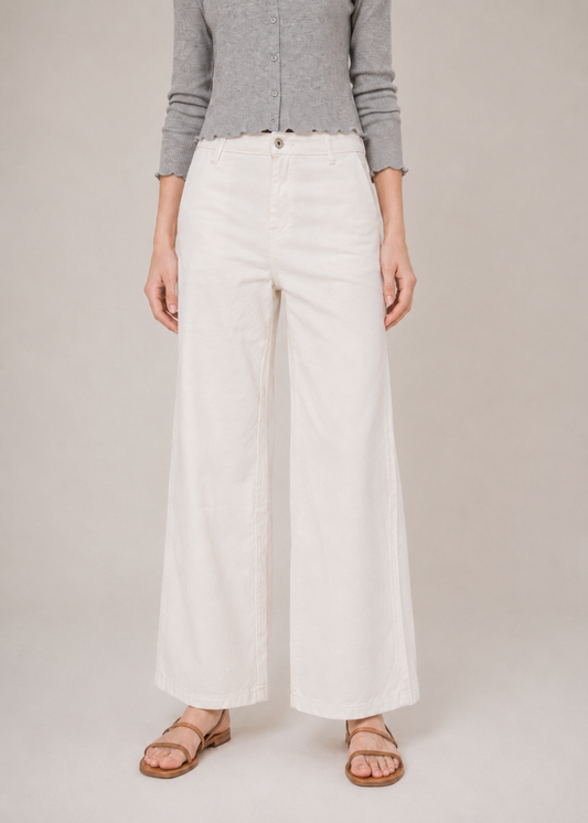 COTTON TWILL WIDE LEG PANTS