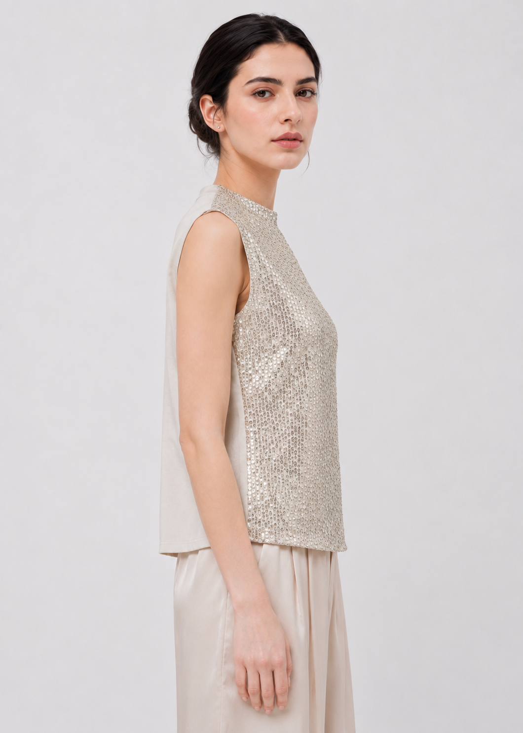 White Sequin Sleeveless Crop Top