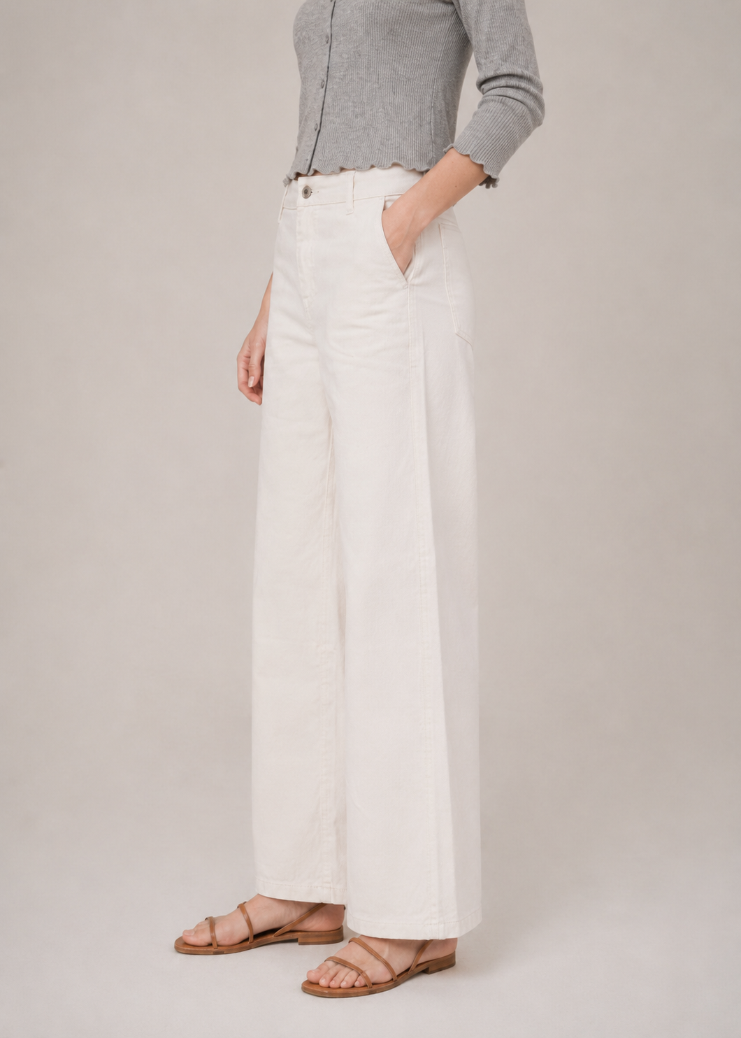 cotton twill wide leg pants - WDJ06SS26B