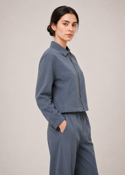 front zipped collar shirt cordset