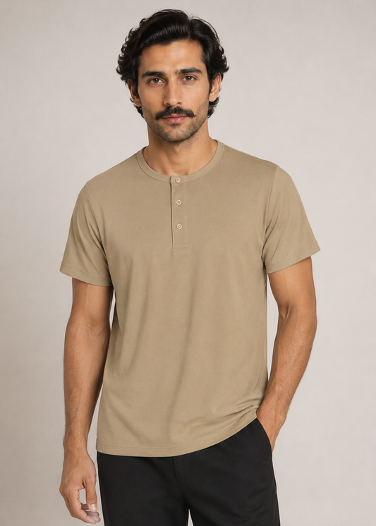 BLENDED PIQUE HENLEY TEE