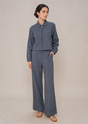front zipped collar shirt cordset