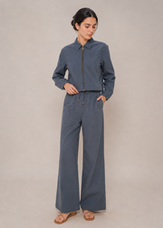 front zipped collar shirt cordset
