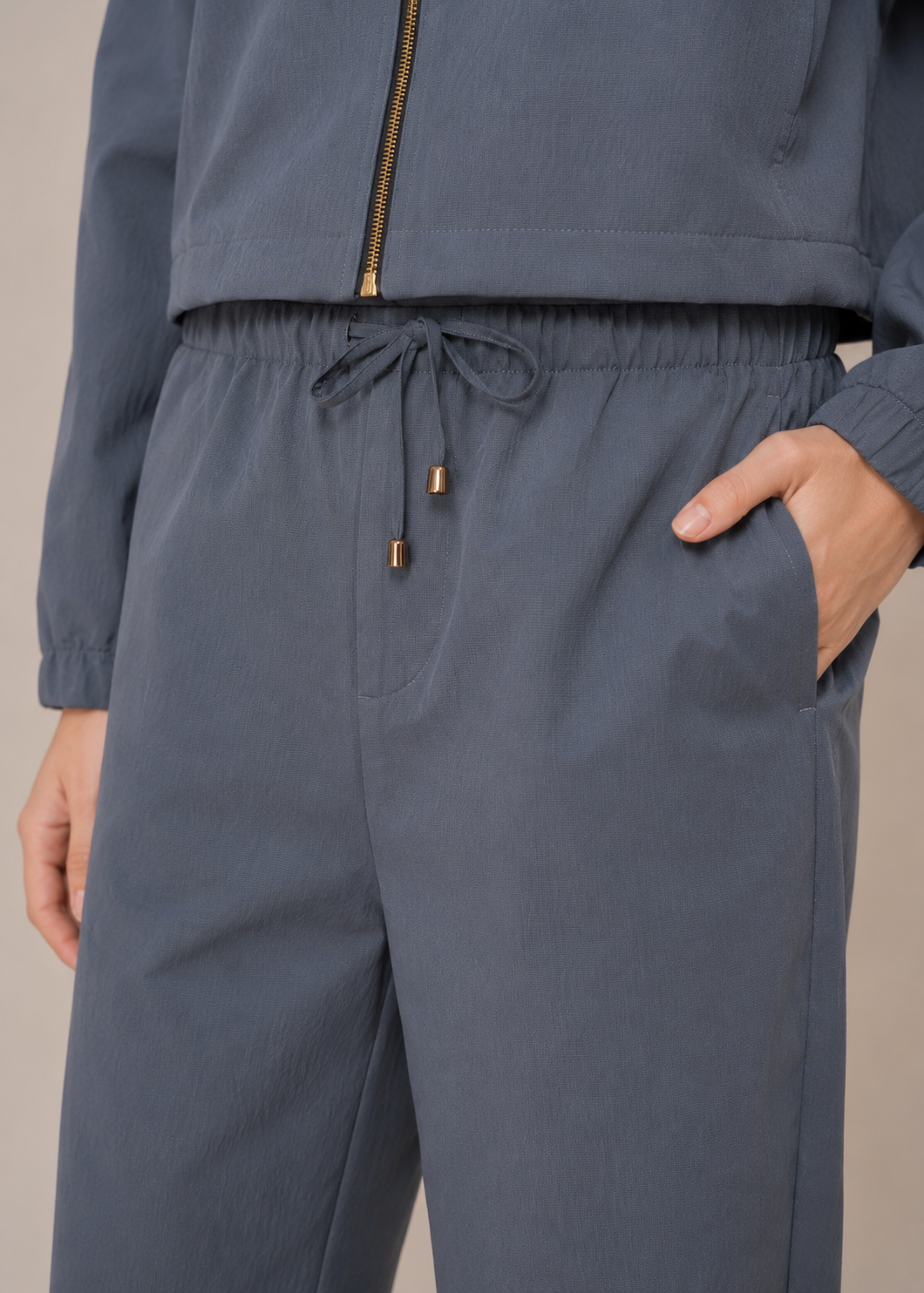 front zipped collar shirt cordset