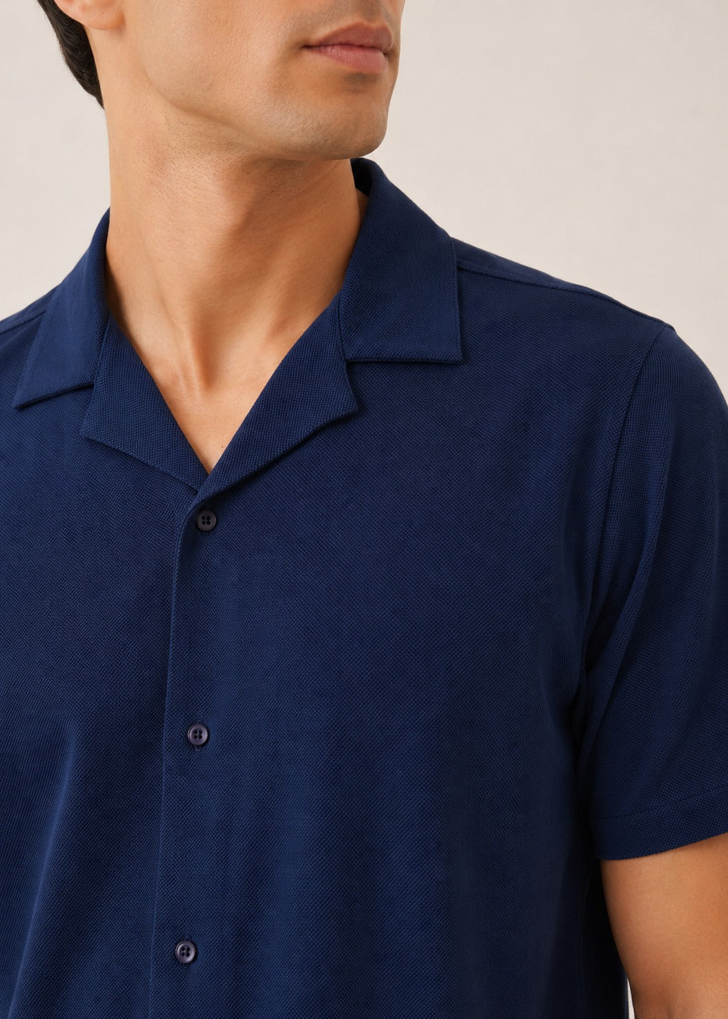 NOTCH COLLAR KNITTED SHIRT